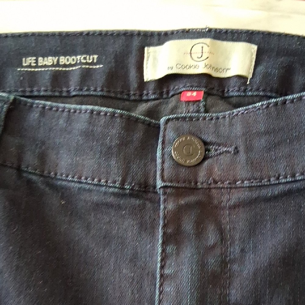 Dark Black Bootcut Jeans by Cookie Johnson.  Length 31 1/2 Inches.